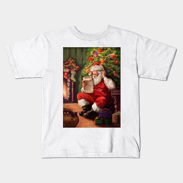 Santa card Kids T-Shirt by Artofokan